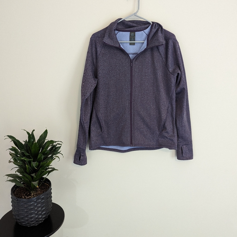 CHAMPION Tech Fleece Jacket purple thumb holes and pockets